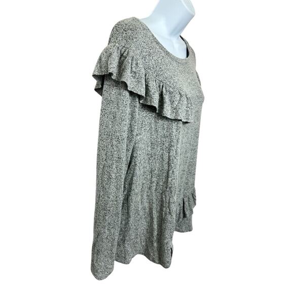 BP. Heather Gray Ruffle Blouse Sz Small Long-Sleeve Soft Pullover Top Casual - Picture 3 of 5